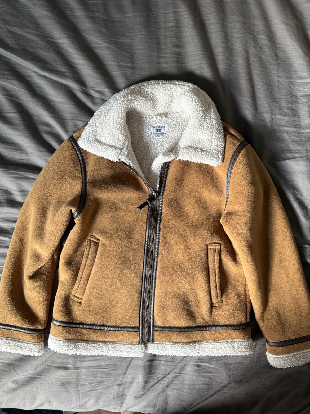 Uniqlo Tan Kids Puffer Jacket with White Sherpa Collar